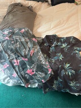 Two Hawaiian shirts, medium, O’Neill, Sonoma-gray and teal, pink, white and gray
